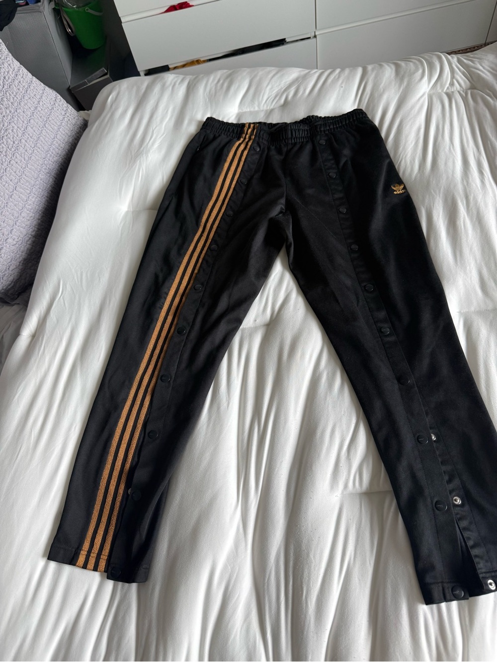 adidas Black Joggers with Gold Triple Stripes